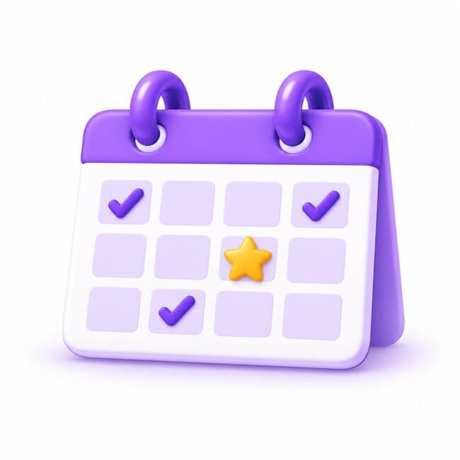 A purple review calendar with spaced check marks