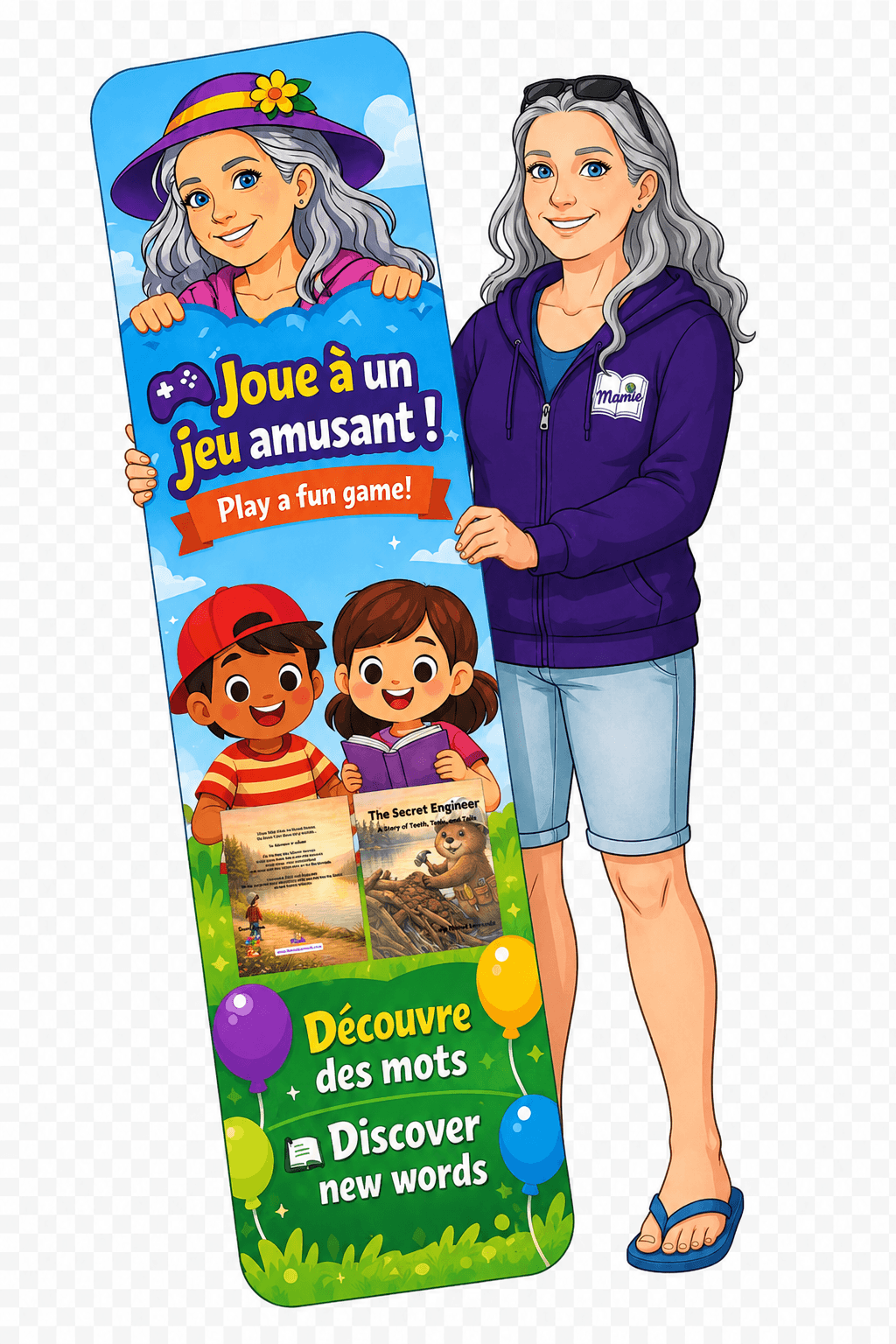 Mamie Lemonde holding a game bookmark