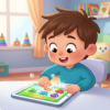 Child playing educational game on tablet
